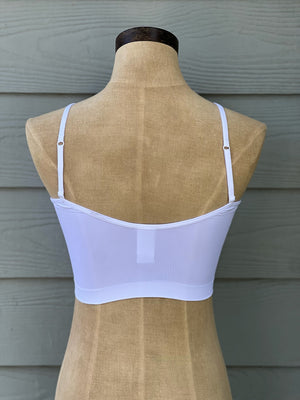 White adjustable strap bralette with removable padding 