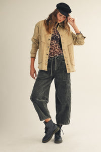 Leopard Print Thumb Hole Mesh Mock Neck Layering Top