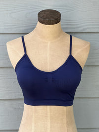 Navy adjustable strap bralette with removable padding 