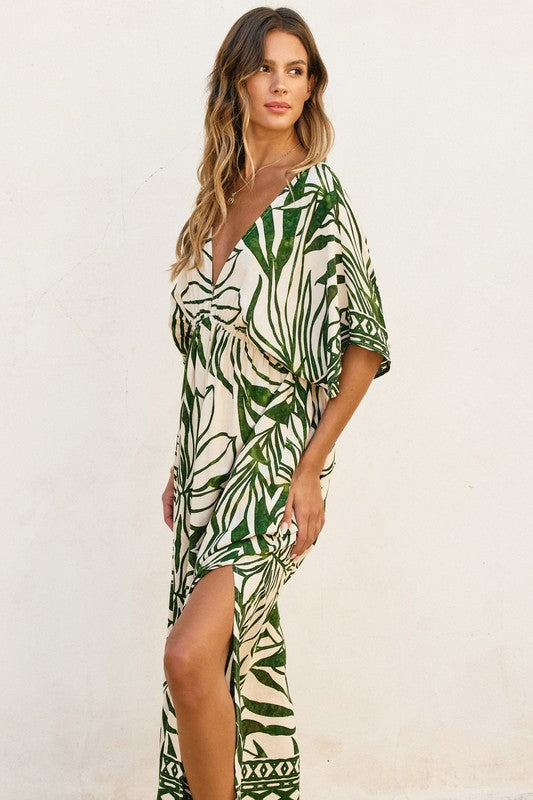 dolman sleeve maxi dress DOLMAN SLEEVE MAXI DRESS (GRN/NAT) Large