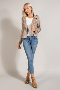 ULTRA SUEDE MOTO-STYLE JACKET in Taupe