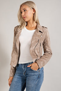 ULTRA SUEDE MOTO-STYLE JACKET in Taupe