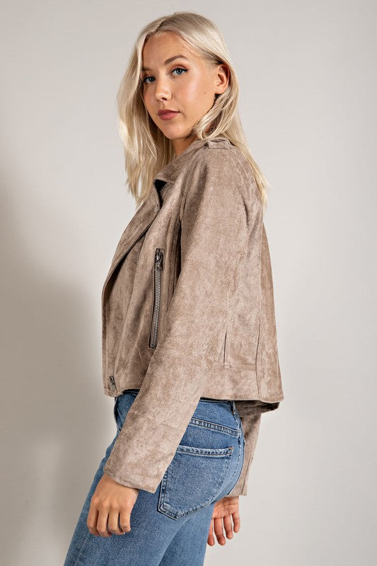 ULTRA SUEDE MOTO-STYLE JACKET in Taupe