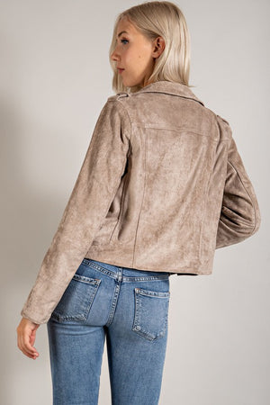 ULTRA SUEDE MOTO-STYLE JACKET in Taupe