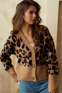 LEOPARD LOOSE FIT BUTTON UP CARDIGAN