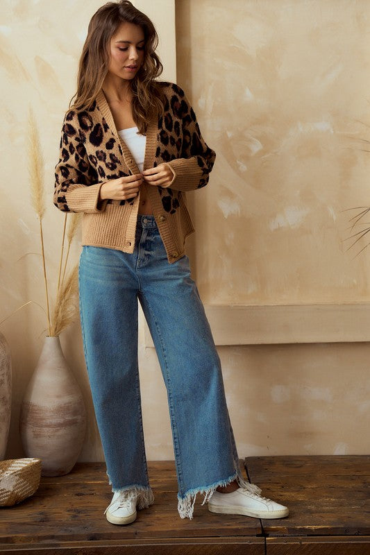 LEOPARD LOOSE FIT BUTTON UP CARDIGAN
