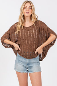 Ladder stitch loose knit top in brown