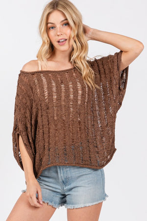 Ladder stitch loose knit top in brown