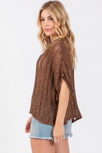 Ladder stitch loose knit top in brown