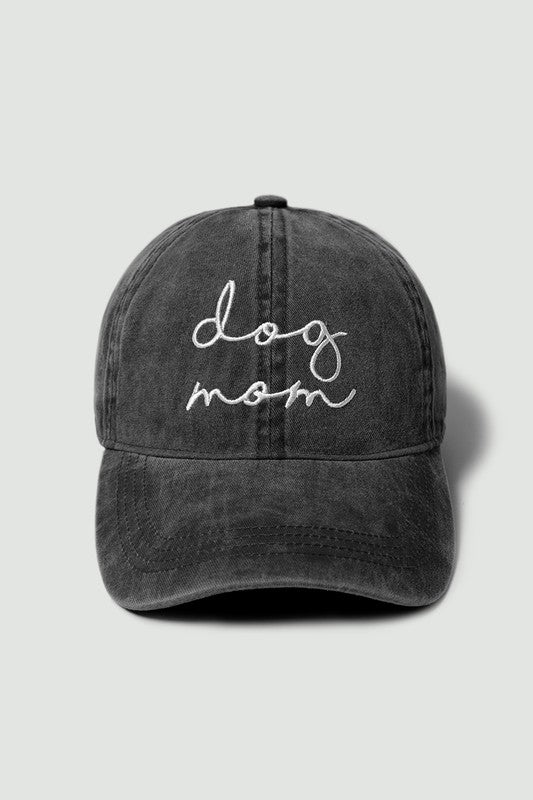 BLACK BASEBALL CAP WITH EMBROIDERED "DOG MOM" ON HAT