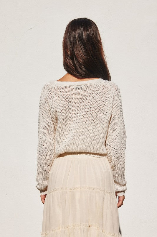 BOXY CROPPED CARDIGAN IN IVORY WITH FUNCTIONAL BUTTON CLOSURES