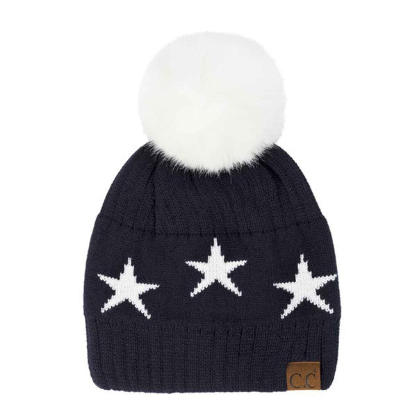 C.C STAR BEANIE WITH POM (NAVY)