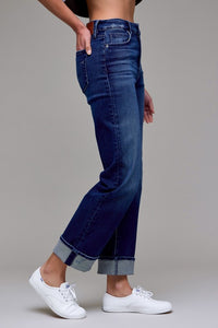 CUFFED HIGH WAISTED JEANS (DARK WASH)