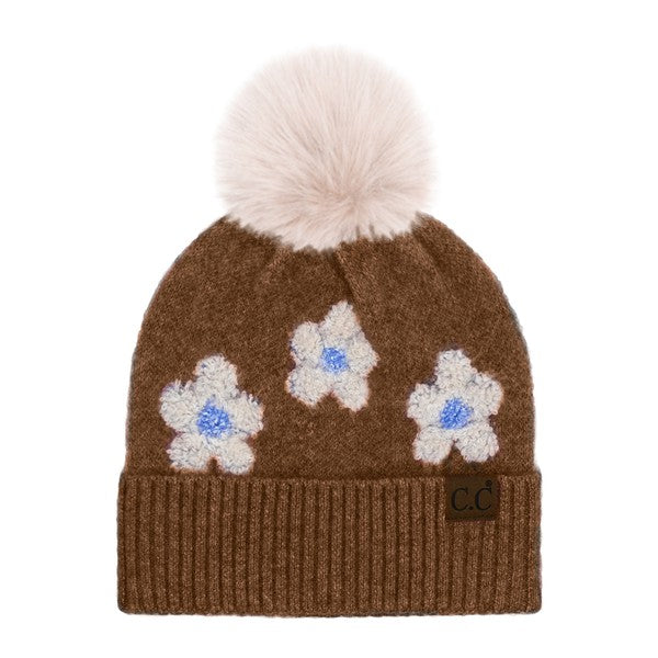 C.C DAISY BEANIE W/ POM (BROWN)