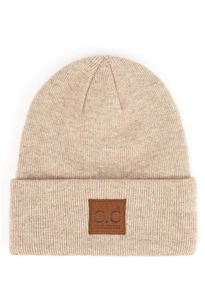 C.C. HEATHERED BOYFRIEND BEANIE  WITH FOLD OVER CUFF IN BEIGE COLOR