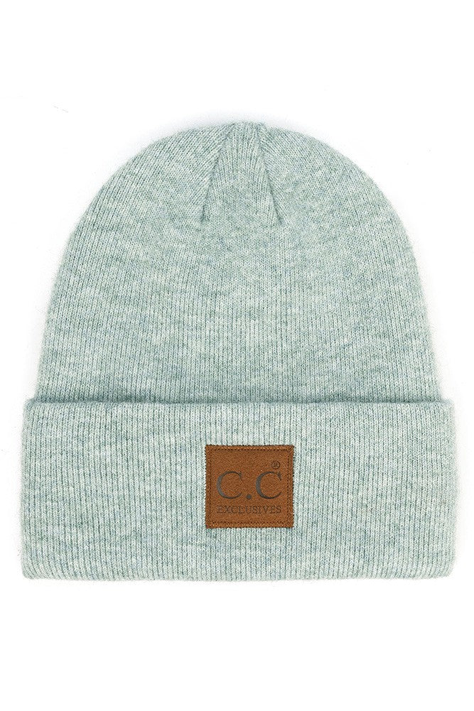 C.C HEATHERED BOYFRIEND BEANIE  WITH FOLD OVER CUFF IN MINT COLOR