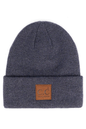 C.C HEATHERED BOYFRIEND BEANIE WITH FOLD OVER CUFF IN NAVY COLOR 