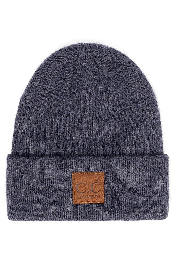 C.C HEATHERED BOYFRIEND BEANIE WITH FOLD OVER CUFF IN NAVY COLOR 