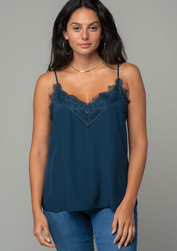 CAMI TOP WITH LACE TRIM (MIDNIGHT BLUE) – KaLi Trends CAMI TOP WITH LACE TRIM (MIDNIGHT BLUE) – KaLi Trends