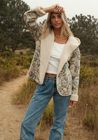 ULTRA SUEDE PAISLEY PRINT  HOODED SHERPA-LINED JACKET 