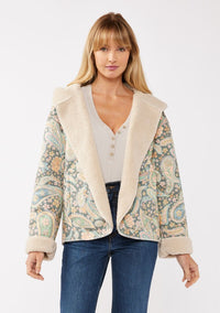 ULTRA SUEDE PAISLEY PRINT  HOODED SHERPA-LINED JACKET 