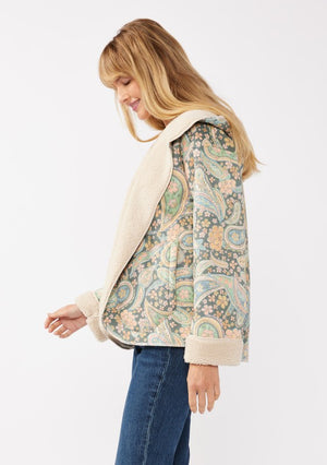 ULTRA SUEDE PAISLEY PRINT  HOODED SHERPA-LINED JACKET 