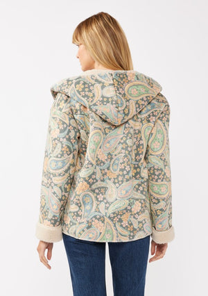 ULTRA SUEDE PAISLEY PRINT  HOODED SHERPA-LINED JACKET 