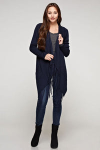 CARDIGAN WITH WATERFALL FRINGE in navy by lovestitch