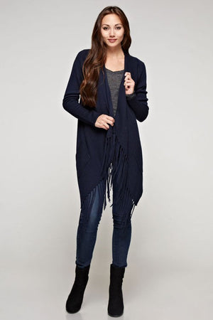 CARDIGAN WITH WATERFALL FRINGE in navy by lovestitch