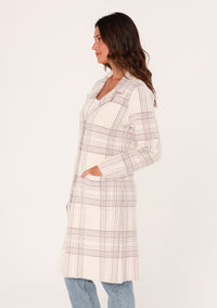 PLAID MID-LENGTH SWEATER-COAT (OFF-WHITE/MINK)