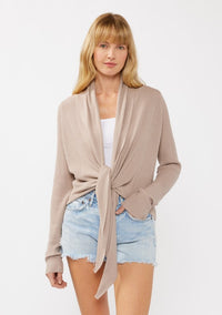 WAFFLE KNIT TIE FRONT CARDIGAN (PRALINE)