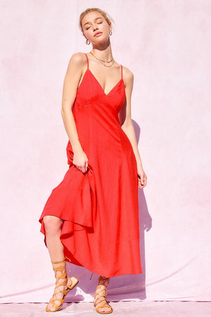 POCKETED OPEN BACK MAXI DRESS (RED)