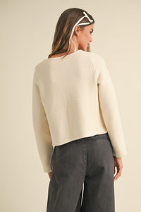 CARDIGAN STYLE SWEATER WITH  2 FRONT TIE CLOSURES (BEIGE)