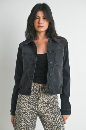 BLACK WASH DENIM JACKET with stretch