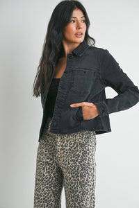 BLACK WASH DENIM JACKET with stretch