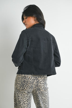 BLACK WASH DENIM JACKET with stretch