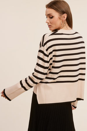 STRIPED CASHMERE-BLEND SWEATER in tan and black