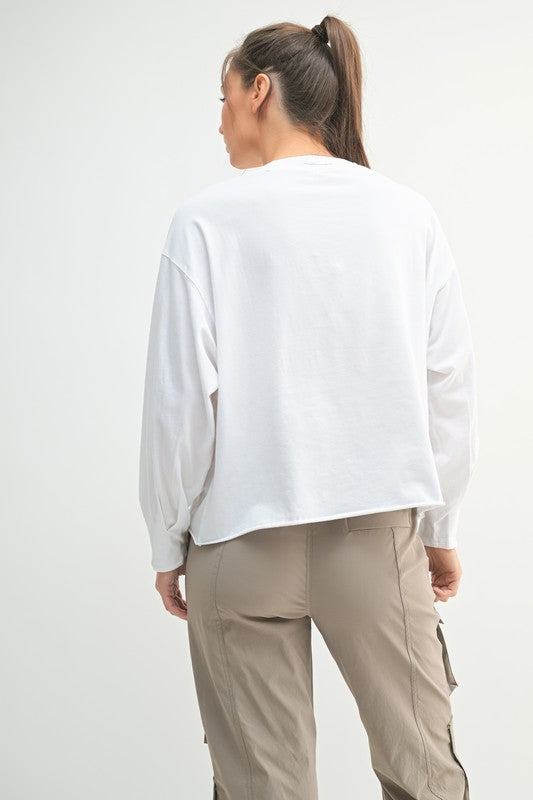Pima cotton mineral wash tee. Featuring a Boxy, Loose Fit, Tapered Long Sleeves, Cuffed Edges and crewneck