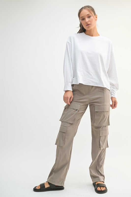 Pima cotton mineral wash tee. Featuring a Boxy, Loose Fit, Tapered Long Sleeves, Cuffed Edges and crewneck