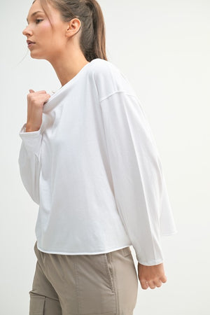 Pima cotton mineral wash tee. Featuring a Boxy, Loose Fit, Tapered Long Sleeves, Cuffed Edges and crewneck