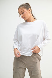 Pima cotton mineral wash tee. Featuring a Boxy, Loose Fit, Tapered Long Sleeves, Cuffed Edges and crewneck
