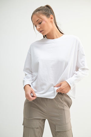 Pima cotton mineral wash tee. Featuring a Boxy, Loose Fit, Tapered Long Sleeves, Cuffed Edges and crewneck
