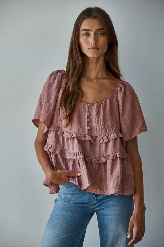 CAP SLEEVE PEASANT TOP (MAUVE)