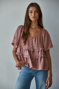 CAP SLEEVE PEASANT TOP (MAUVE)