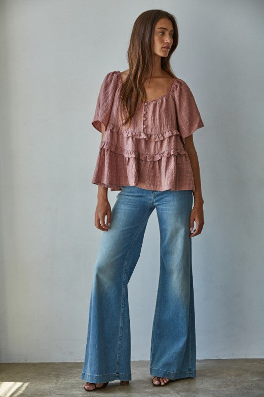 CAP SLEEVE PEASANT TOP (MAUVE)