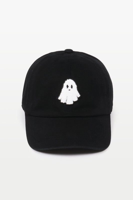 HALLOWEEN "GHOST" BASEBALL CAPS with adjustable strap in black