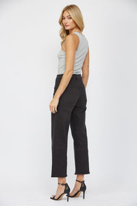 High rise wide crop jeans in charcoal with 5-button closure and classic 5-button pocket style