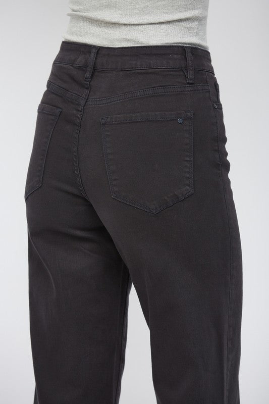 High rise wide crop jeans in charcoal with 5-button closure and classic 5-button pocket style