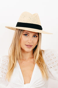 FEDORA STYLE HAT WITH BLACK BAND (IVORY OR NATURAL)