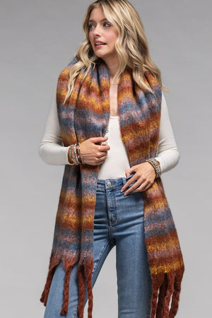 PLUSH OBLONG SCARF (MULTICOLORED in shades of rust, mustard, blue)